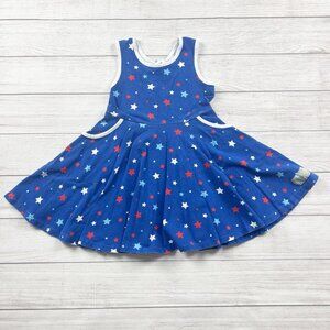 Eleanor Rose Blue Star Print Twirl Dress Girl Sleeveless Tie Back Patriotic 7/8